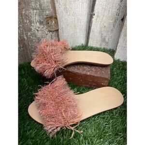 Loeffler Randall Katie Raffia Plank Slides, Ballet/Rose Gold Women’s Size 6.5